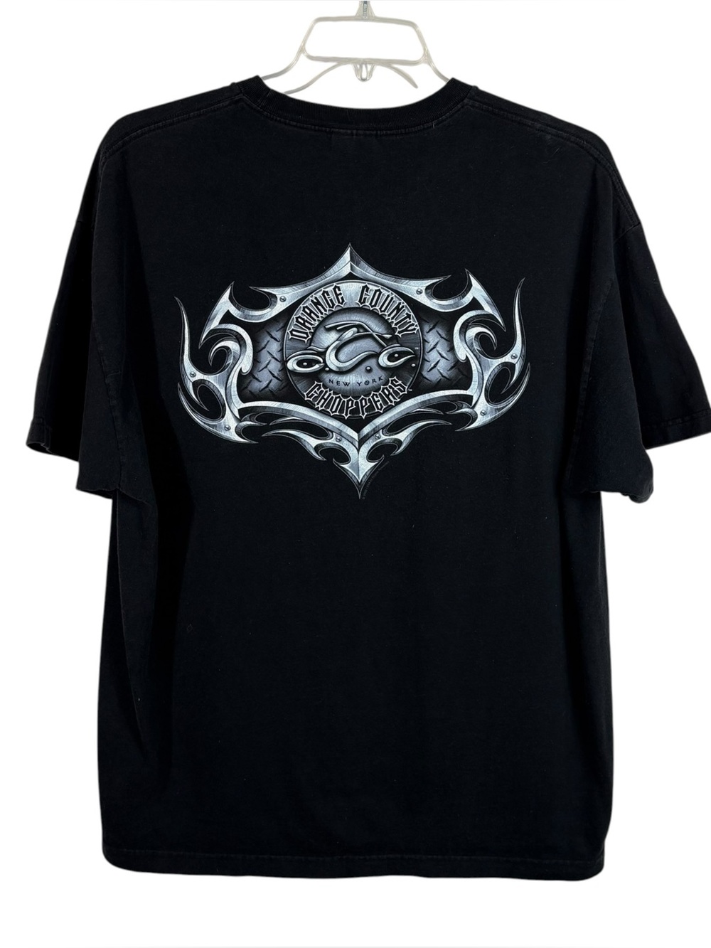Vintage Y2K 2003 OCC Orange County Choppers Black Chrome Flame Biker T-Shirt 2XL